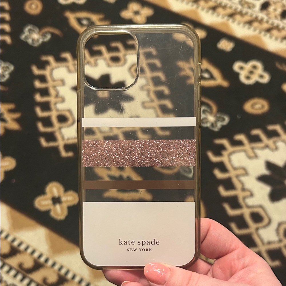 iPhone 12 Kate Spade Glitter Striped Phone Case - Gold and Rose